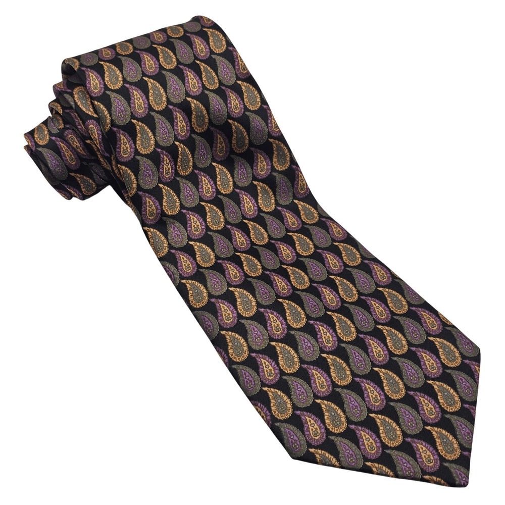 Brioni Silk Tie Black Purple Gold Paisley Silk Italian Luxury Classic Business